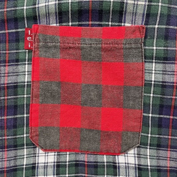 Vintage 90’s L.E.I. Patchwork Cotton Plaid Button Up Shirt Men’s Medium - Picture 4 of 7